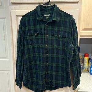 Eddie Bauer green blue flannel large excellent used condition